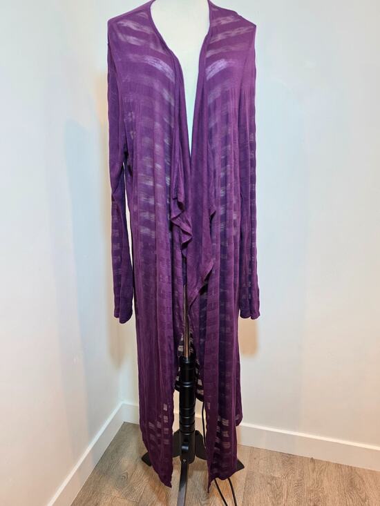 SWAK Sweaters - Plus Size Long Sleeve Cardigan Duster Open Front Lightweight Purple 4X Sheer